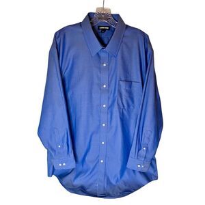 Lands End Mens Blue Long Sleeve Button Down Shirt Size 17.5/33 Supima Pinpoint
